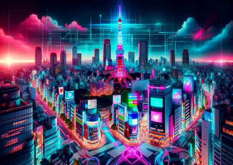 Captivating Tokyo Sky Neon Colors Metal Poster