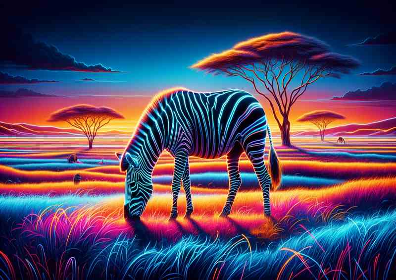 A zebra grazing on the savannah | Metal Poster