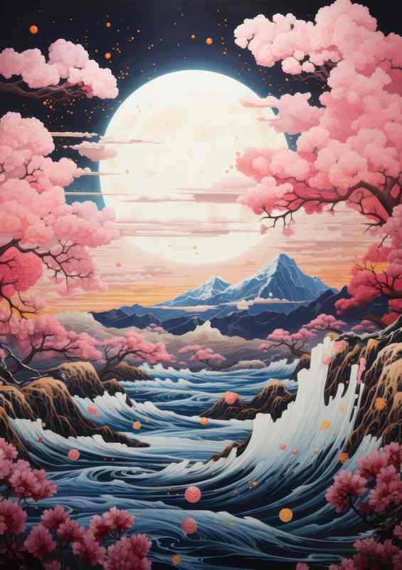 Cherry Blossom Trails Mountains and Waterways of Japan | Metal Poster