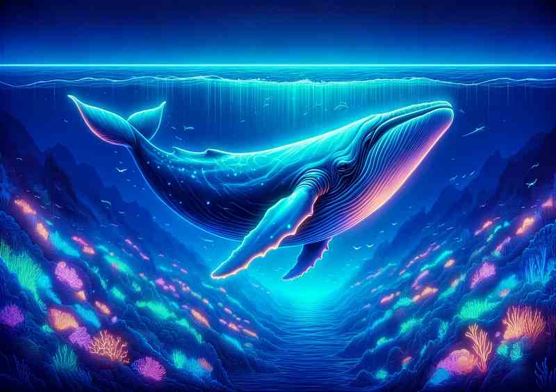 Neon Ocean Blue Whale | Metal Poster