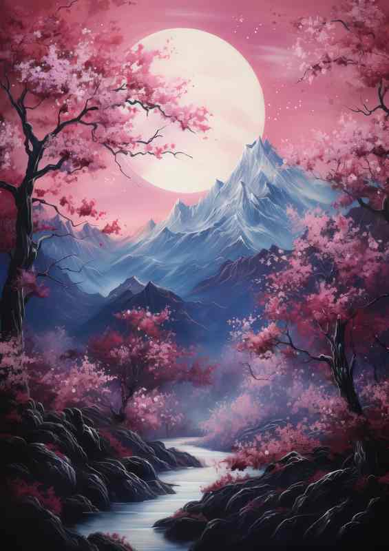 Cherry Blossoms in the Wild Lakes Rivers and Peaks | Metal Poster