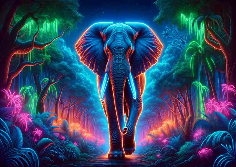 Neon Jungle Elephant Metal Poster.