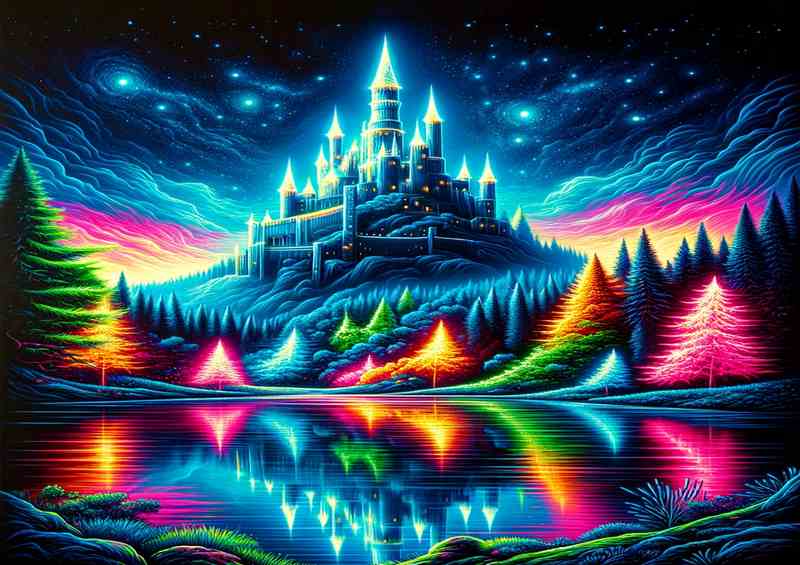 Enchanted Neon Fantasy Landscape Metal Poster