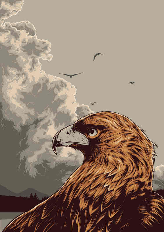 Eagle Hunting grey skies | Metal Poster