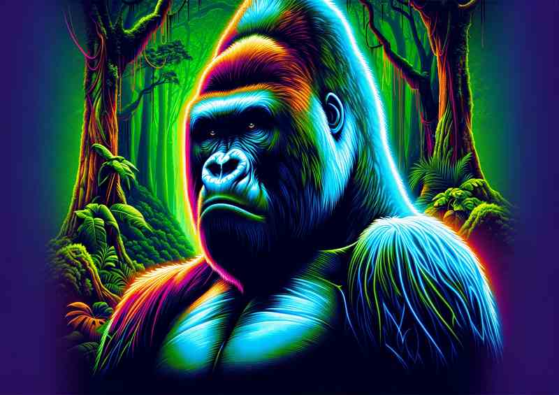 Neon Gorilla Rainforest Metal Art Poster
