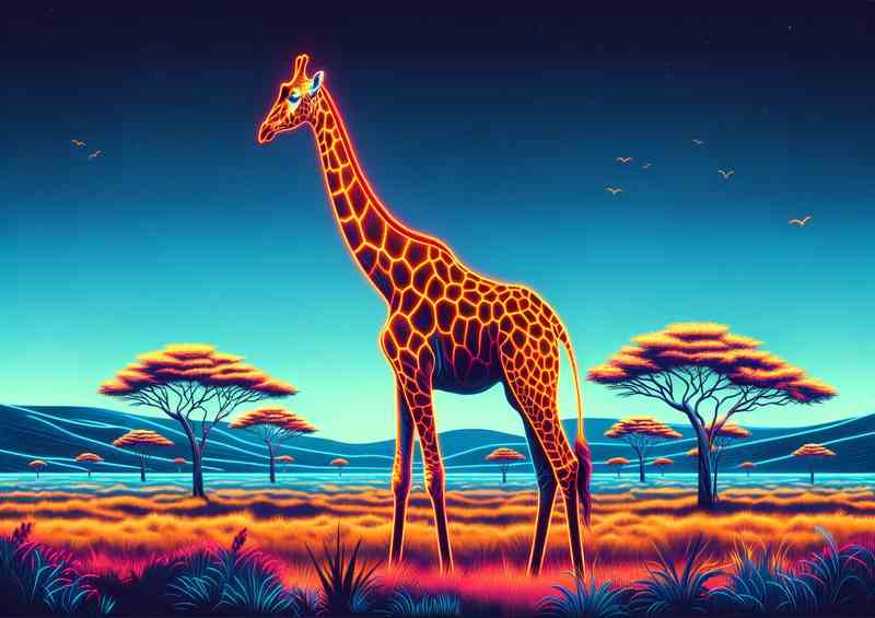Neon Giraffe Metal Poster - Graceful Savannah Bliss
