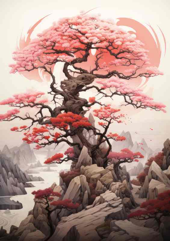 Explore the Cherry Blossom Majesty of Japans Mountains | Metal Poster