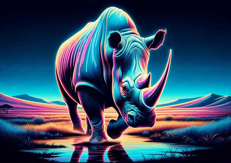 Neon Rhino | Savannah Metal Poster