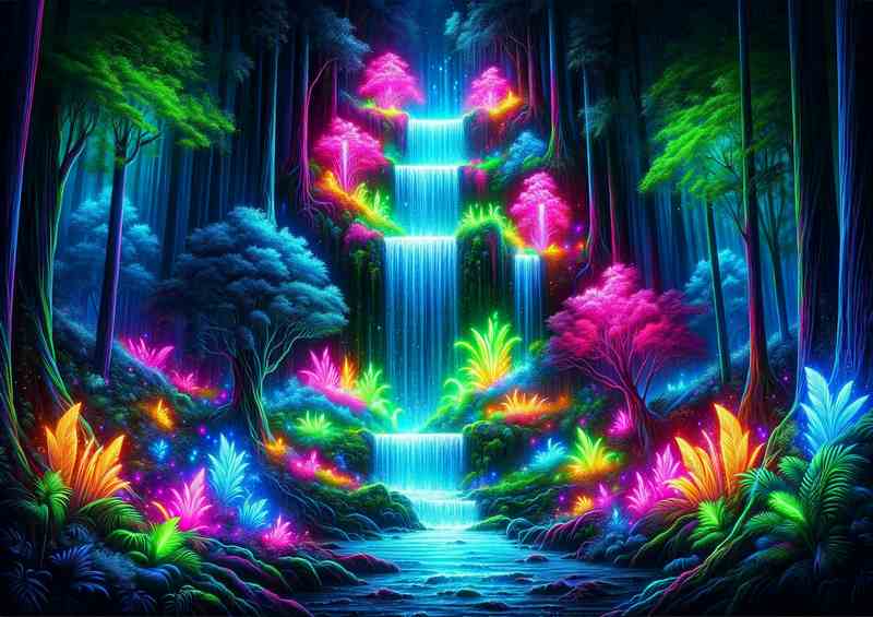 Mystical Forest | Neon Waterfall | Metal Poster