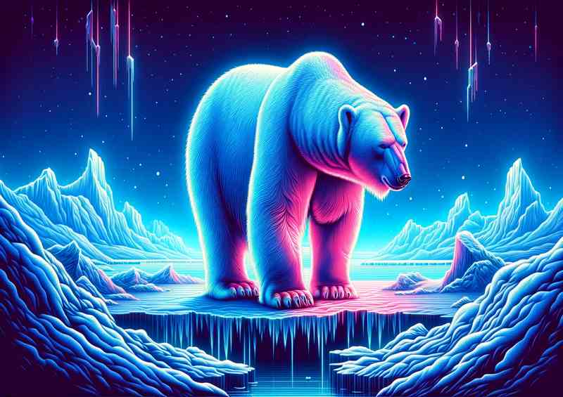 Neon Arctic Bear Metal Poster