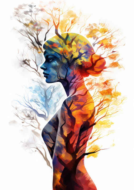Colorful Lady in Tree Metal Poster