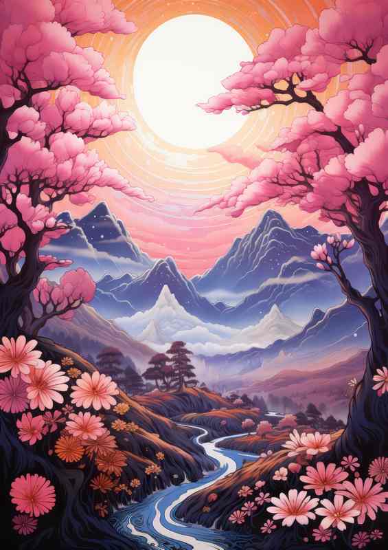 Japans Best Cherry Blossom with a full moon view | Metal Poster