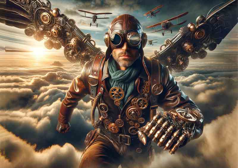 Aviator Soars Above Clouds | Metal Poster