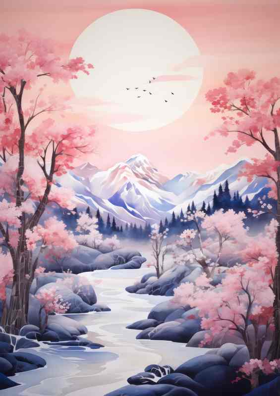 Japans Iconic Views Cherry Trees Peaks and Waters | Metal Poster
