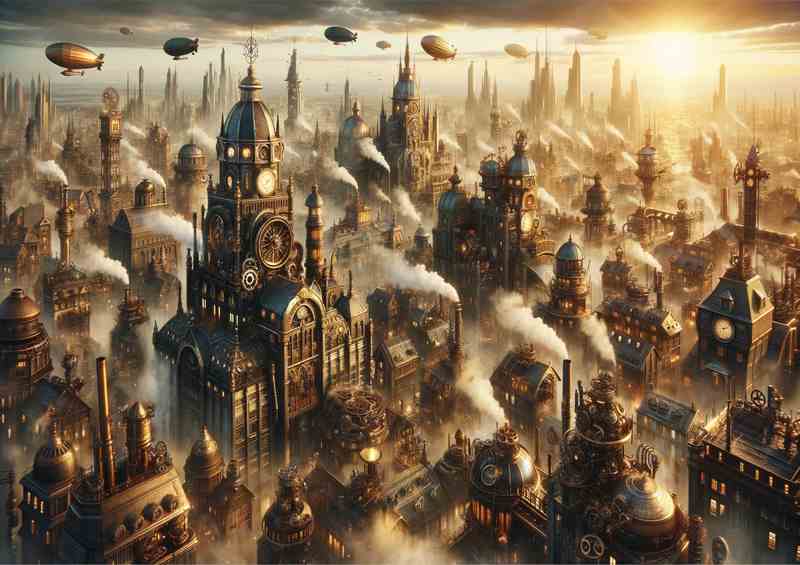 Steampunk Metropolis City of Gears and Smoke | Metal Poster