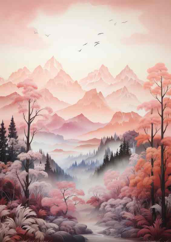 Majestic Peaks and Blooming Cherry Trees in Japan | Metal Poster