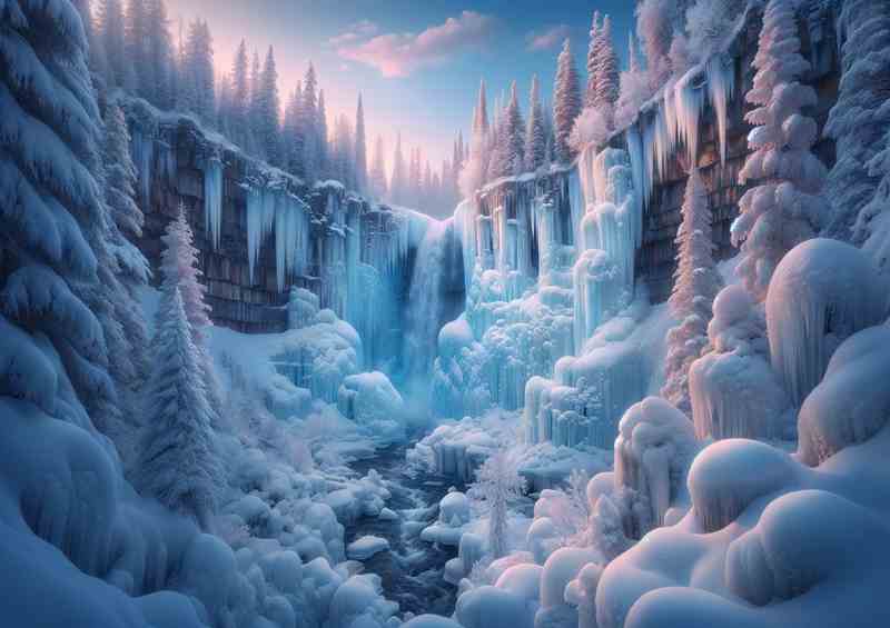 Crystal Serenity The Enchanted Winter Waterfall | Metal Poster