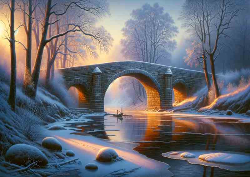 Frosty Twilight An Old Bridge in Realist Style | Metal Poster