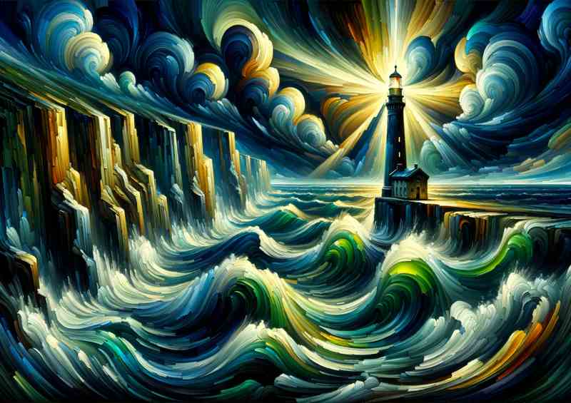 Lighthouse Beacon A Stormy Seascape | Metal Poster