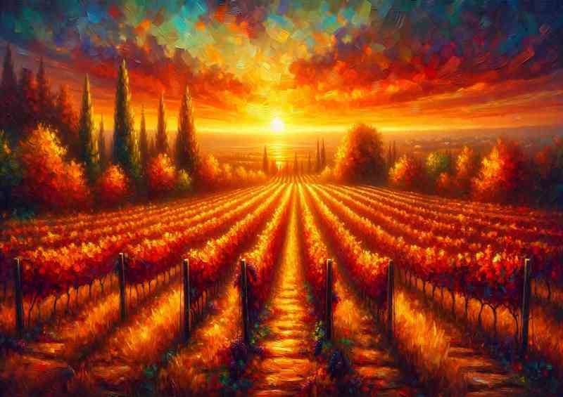 Autumns Glow A Vineyard at Sunset Style | Metal Poster