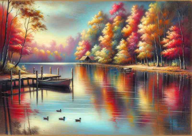 Autumns Serenity A Lakeside in Pastel Style | Metal Poster