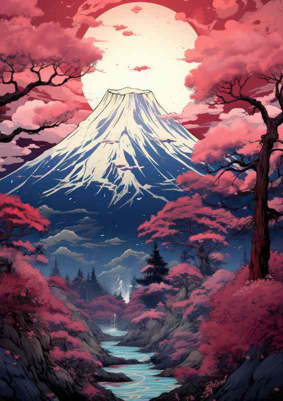 Peak Blossoms mountain views Japanese Sakura Spots | Metal Poster