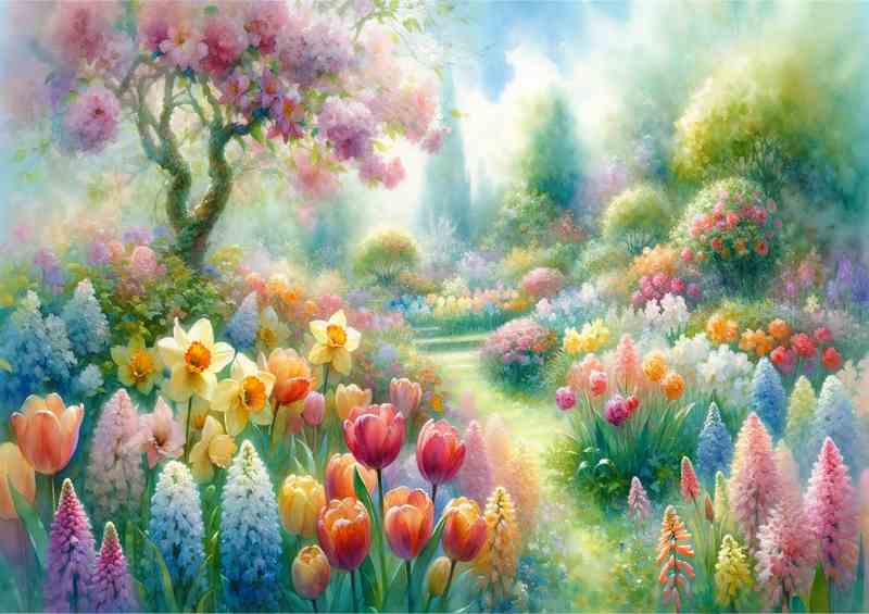 Spring Serenade A Floral Garden Watercolor Style | Metal Poster