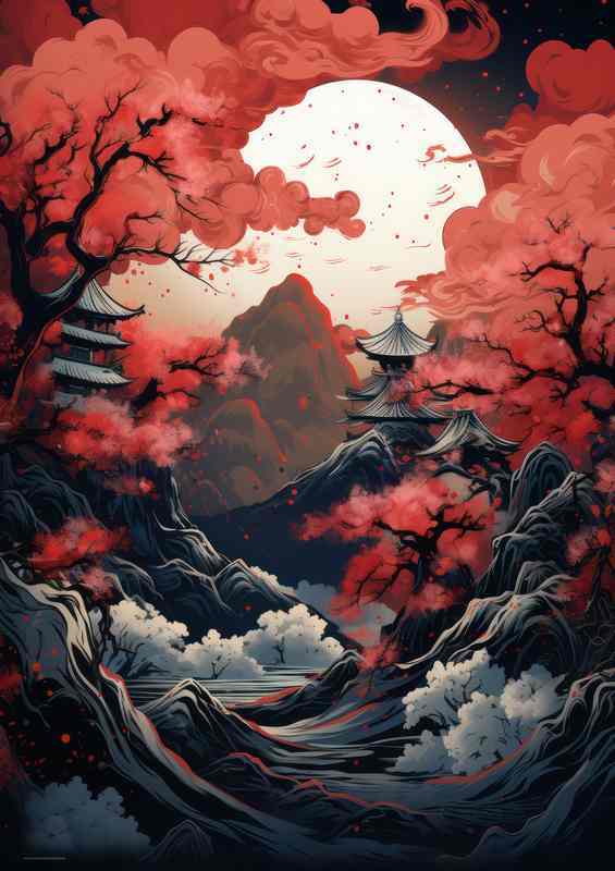Peaks and Petals Exploring Japans Blossoming Mountains | Metal Poster