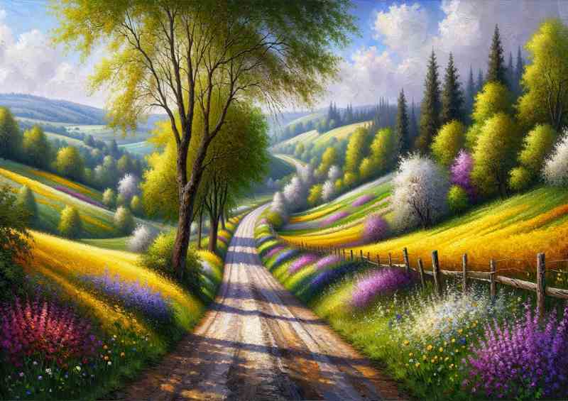 Countryside Road Oil Painting Style Metal Poster
