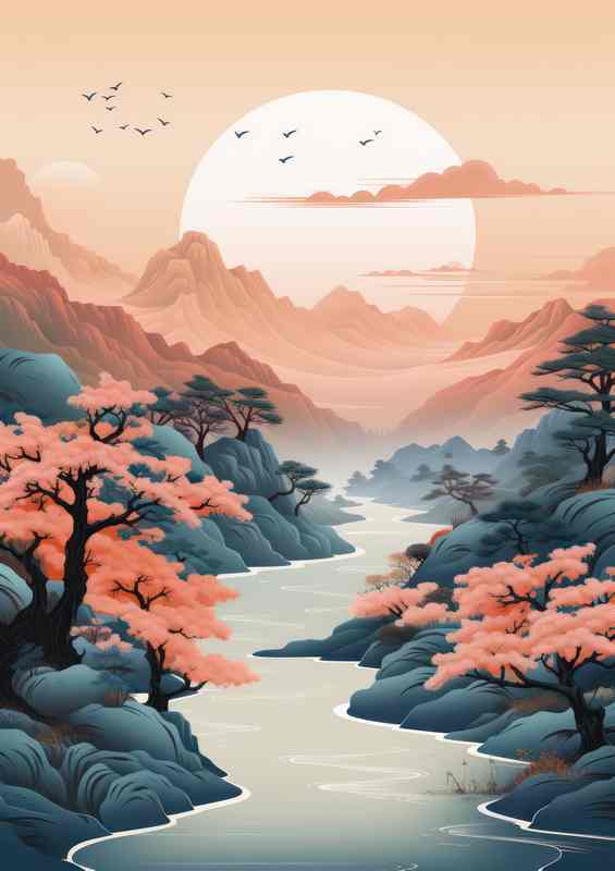 Sakura Serenades Mountains and Waters in Japan | Metal Poster