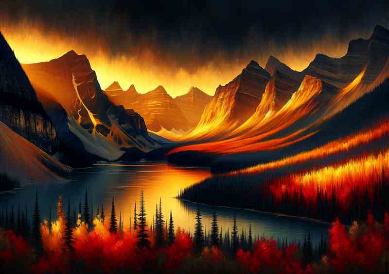 A golden autumn sunset in the Canadian Rockies | Metal Poster