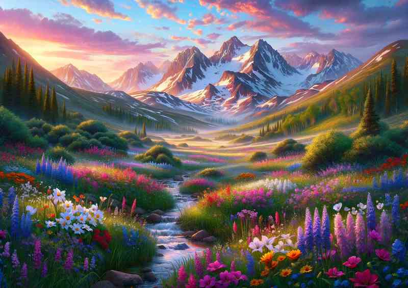 Floral Symphony Spring Dawn in the Colorado Mountains | Metal Poster