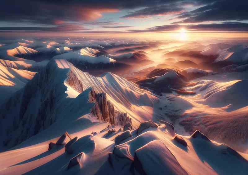 Frosty Dawn A Tranquil Morning on a Snowy Mountain Peak | Metal Poster