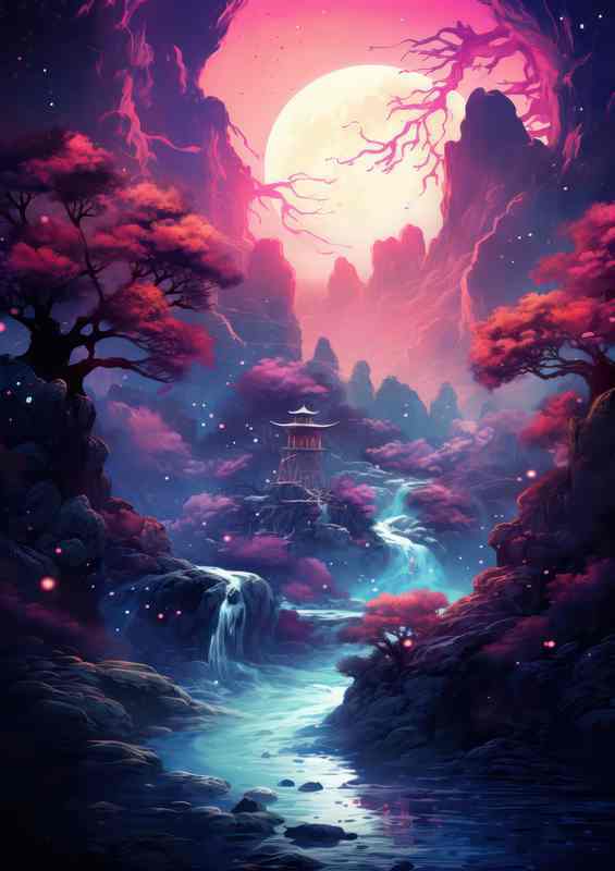 Waterfalls and Cherry Blossoms Japans Natural Wonders | Metal Poster