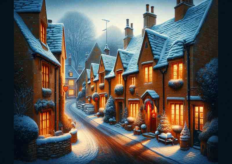 Cozy Hearth A Snowy Evening in a Cotswolds Village | Metal Poster