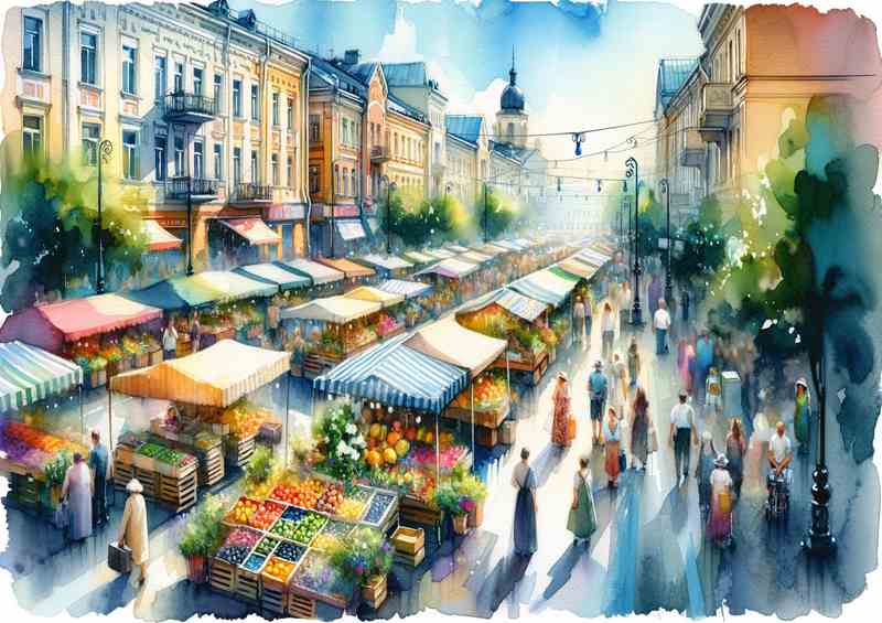 Summers Vibrance A Busy Street Market | Metal Poster