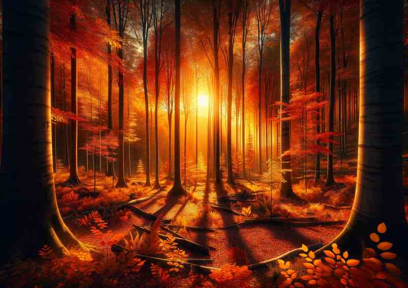 Autumns Golden Whisper A Forest at Sunset | Metal Poster