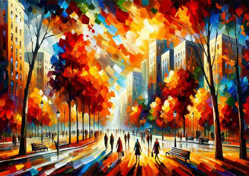 Autumns Harmony A City Park in Expressionist Style | Metal Poster