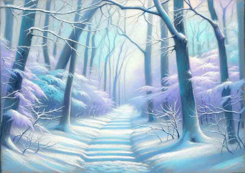 Tranquil Tones A Snow Covered Forest Path | Metal Poster