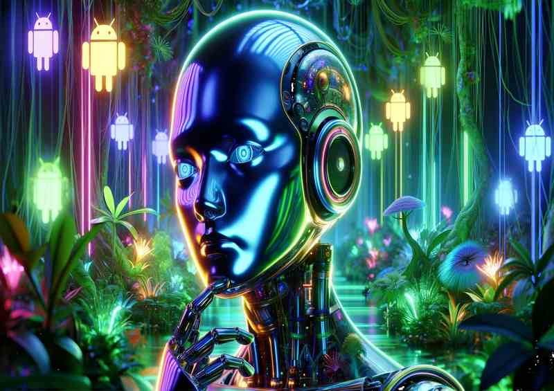 Android Contemplates Digital Rainforest | Metal Poster