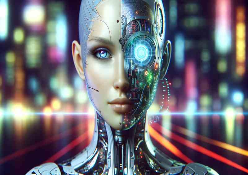 Futuristic Cybernetic Woman A Digital Evolution | Metal Poster