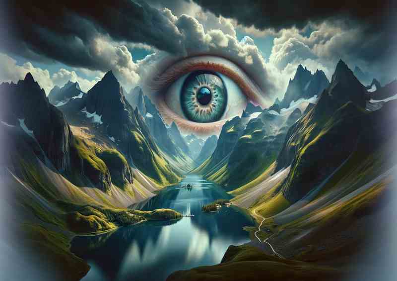 Surreal Vision Mysterious Eye Mountain Landscape | Metal Poster
