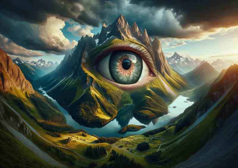 Surreal Vision Mysterious Eye in the Mountain | Metal Poster