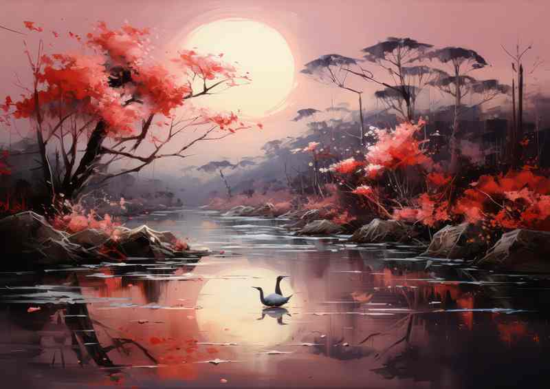 Koi and crane the Seasons A Japanese Perspective | Metal Poster