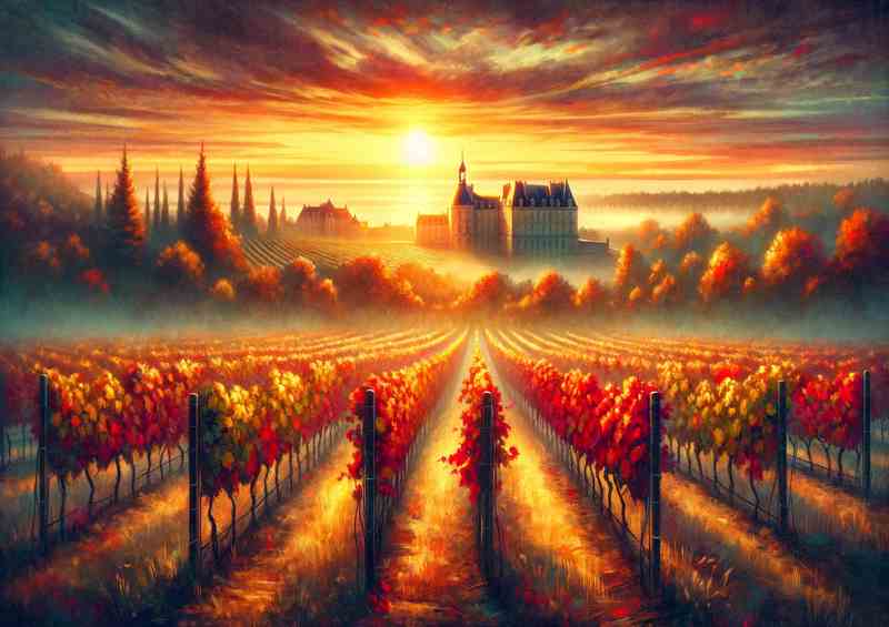 Autumn sunrise over the vineyards of Bordeaux France | Metal Poster