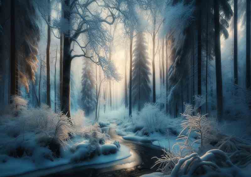 Crystal Silence Snow Blanketed Forest at Dawn | Metal Poster