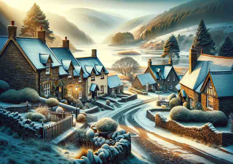 Frosty Charm A Snowy Morning in a Welsh Village | Metal Poster