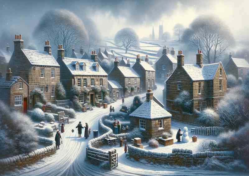 Frosty Elegance A Snowy Day in a Yorkshire Village | Metal Poster