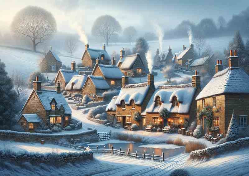 Frosty Village Metal Poster | English Countryside