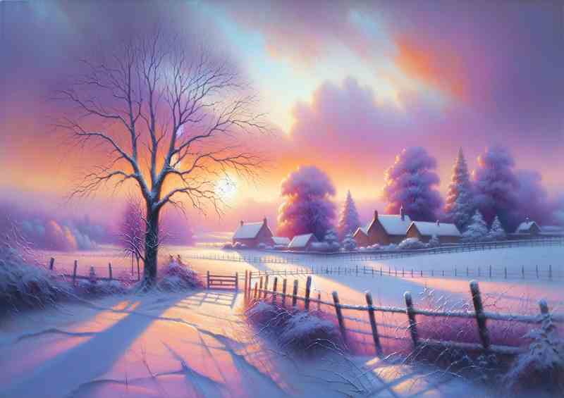 Gentle Glow A Snowy Countryside at Sunset | Metal Poster